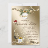 エレガント，サンタハット，グラス，ボール企業のクリスマス 招待状 (正面)