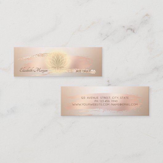 エレガント，シックなバラ金ゴールドブラシストロークロータス スキニー名刺 (正面/裏面)