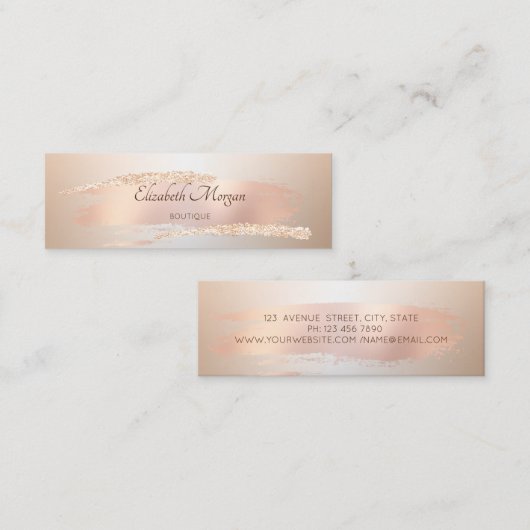 エレガント，シックなバラ金ゴールドブラシストローク スキニー名刺 (正面/裏面)