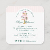 エレガント&シックなピンクウォーターカラーフローラケーキベーカリー スクエア名刺 (裏面)