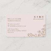 エレガント&シックなピンク&金ゴールド花模様&モスロゴ 名刺 (裏面)