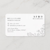 エレガント&シックなブラック&ホワイト花模様&モスロゴ 名刺 (裏面)