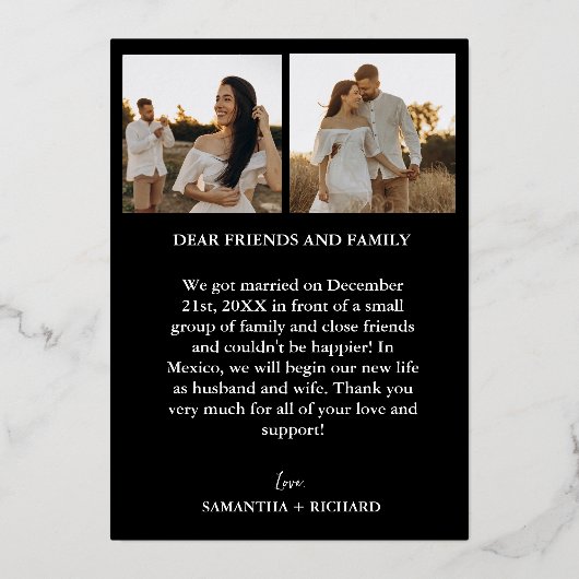 エレガント&シックなブラック&金ゴールドアーチエロペメント結婚ズ 箔招待状 (裏面)