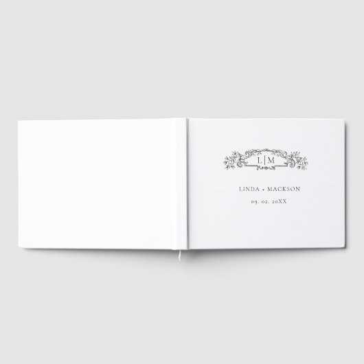 エレガント&シックなボタニカルクレストモノグラ結婚ムの ゲストブック (全面)