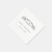 エレガント&シックなボタニカルクレストモノグラ結婚ムの スタンダードカクテルナプキン (角)