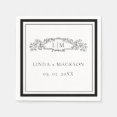 エレガント&シックなボタニカルクレストモノグラ結婚ムの スタンダードカクテルナプキン (正面)