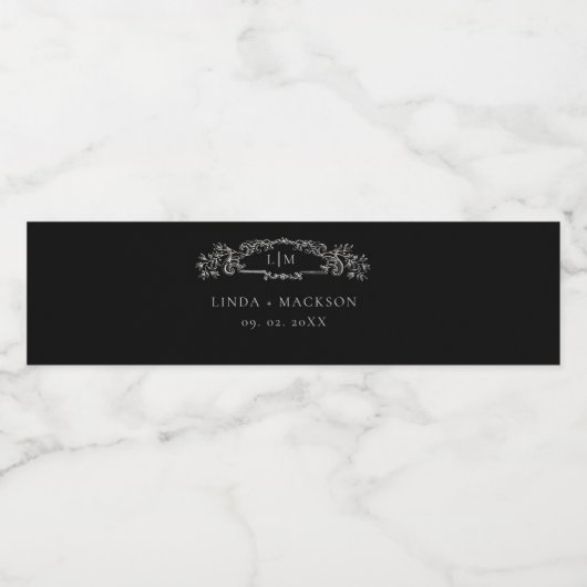 エレガント&シックなボタニカルクレストモノグラ結婚ムの ペットボトルラベル (シングルラベル)