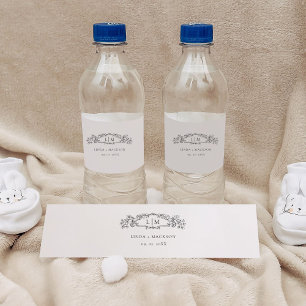 エレガント&シックなボタニカルクレストモノグラ結婚ムの ペットボトルラベル