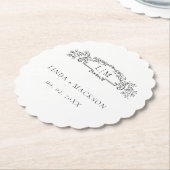 エレガント&シックなボタニカルクレストモノグラ結婚ムの ペーパーコースター (アングル)