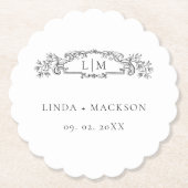 エレガント&シックなボタニカルクレストモノグラ結婚ムの ペーパーコースター (正面)