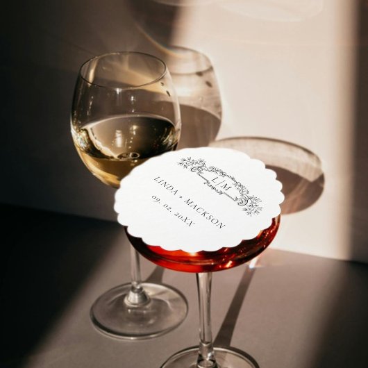 エレガント&シックなボタニカルクレストモノグラ結婚ムの ペーパーコースター