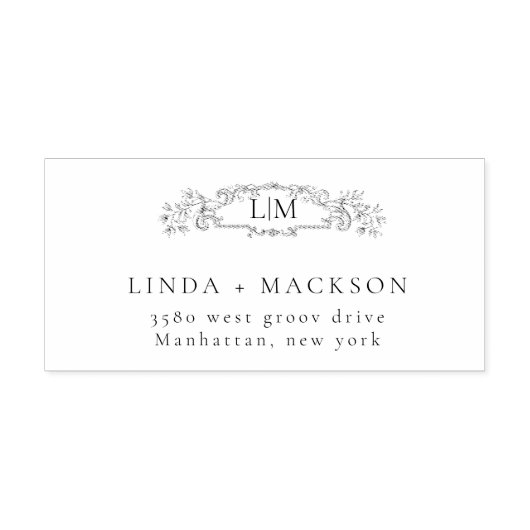 エレガント&シックなボタニカルクレストモノグラ結婚ムの ラバースタンプ (インプリント)