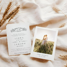 エレガント&シックなボタニカルクレストモノグラ結婚ムの 招待状