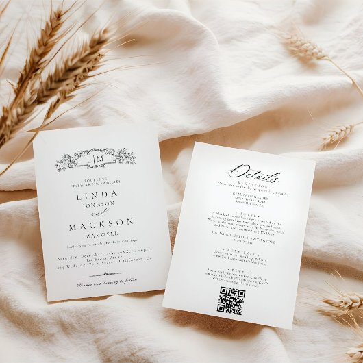 エレガント&シックなボタニカルクレストモノグラ結婚ムの 招待状