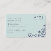 エレガント&シックティール(緑がかった色)&パープル花模様&モスロゴ 名刺 (裏面)