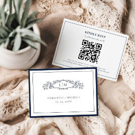 エレガント&シックネイビーブルークレストモノグラム結婚ズ 出欠カード