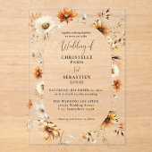 エレガント&シックボホ秋ワイルドフラワー結婚ズ アクリル招待状 (正面)