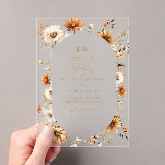エレガント&シックボホ秋ワイルドフラワー結婚ズ アクリル招待状 (インサイチュ (ポータブル))