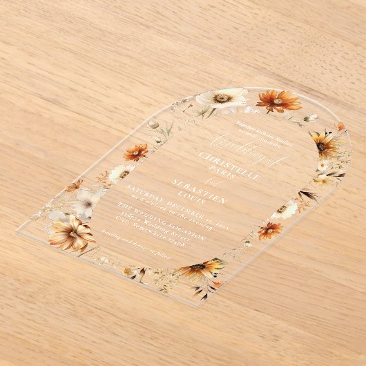 エレガント&シックボホ秋ワイルドフラワー結婚ズ アクリル招待状 (レイダウン)