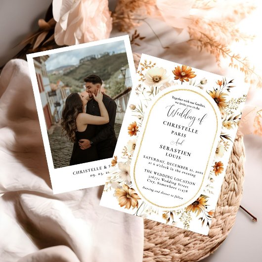 エレガント&シックボホ秋ワイルドフラワー結婚ズ 招待状
