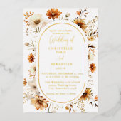 エレガント&シックボホ秋ワイルドフラワー結婚ズ 箔招待状 (正面)