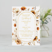 エレガント&シックボホ秋ワイルドフラワー結婚ズ 箔招待状 (立ち正面)