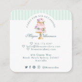 エレガント&シックミントウォーター色フローラケーキベーカリー スクエア名刺 (裏面)