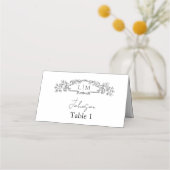 エレガント&シック植物冠結婚の プレイスカード (正面)