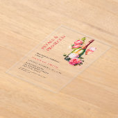 エレガント&シック花びらとプロセッコブライダルシャワー アクリル招待状 (レイダウン)