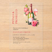 エレガント&シック花びらとプロセッコブライダルシャワー アクリル招待状 (正面)