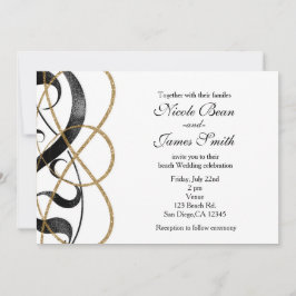 エレガント シック アート ブラック＆ゴールド ウェディング 招待状
