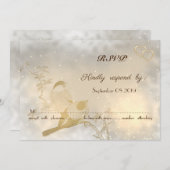 エレガント シック ゴールド ハート 鳥 RSVP 招待状 (正面/裏面)