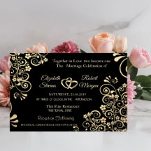 エレガント シック ゴールド フラワー ウェディング インビテーション