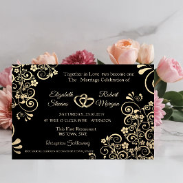 エレガント シック ゴールド フラワー ウェディング 招待状