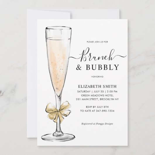 エレガント シック ゴールド ブランシュ アンド バブル ブライダル シャワー 招待状 (正面)