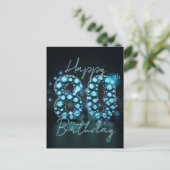 エレガント シック サファイアブルーとブラックの80歳の誕生日 ポストカード (スタンド正面)