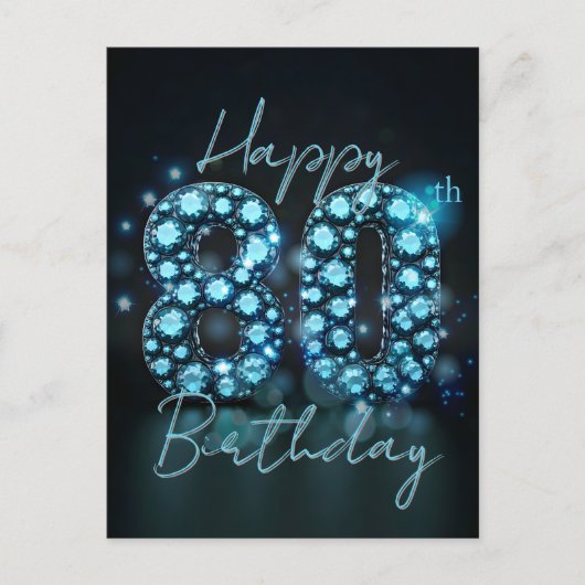 エレガント シック サファイアブルーとブラックの80歳の誕生日 ポストカード (正面)