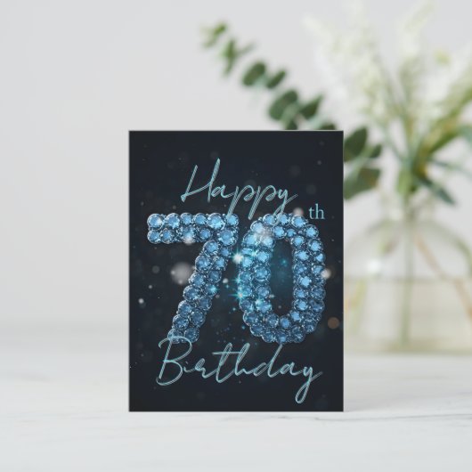 エレガント シック サファイアブルー ブラック 70歳の誕生日 ポストカード (スタンド正面)