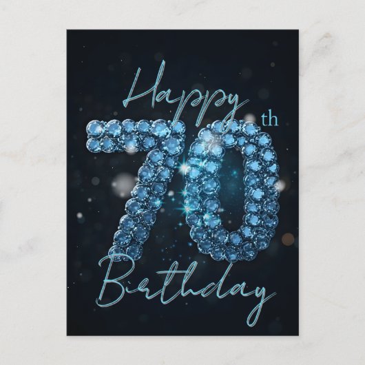 エレガント シック サファイアブルー ブラック 70歳の誕生日 ポストカード (正面)
