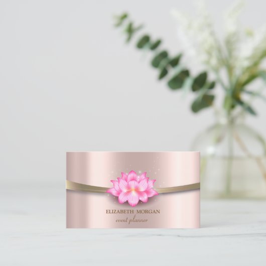 エレガント，シック，シンプルストライプロータス 名刺 (スタンド正面)