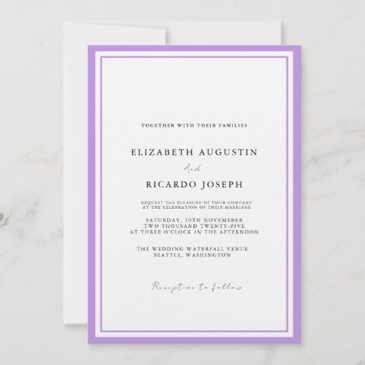 エレガント&シック・スクリプ結婚ト・ラベンダー 招待状 (正面)