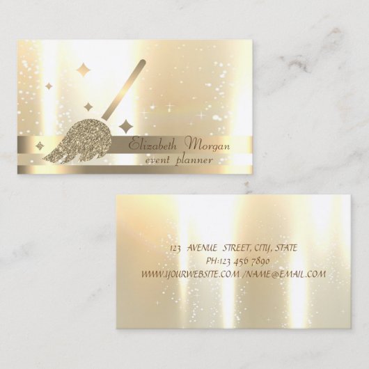 エレガント,シック,ストライプグリッター,発光ブルーム 名刺 (正面/裏面)