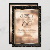 エレガント シック ダイヤモンド、フレーム 結婚記念日 招待状 (正面/裏面)