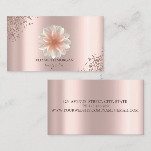 エレガント シック ダイヤモンド ロータス ローズゴールド ビューティー サロン 名刺 (正面/裏面)