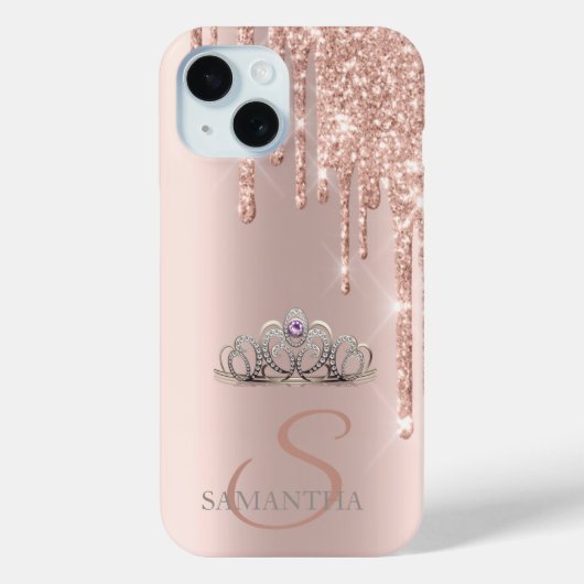 エレガント シック ティアラ ローズゴールド ラメ 滴り Case-Mate iPhoneケース (裏面)