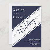 エレガント シック ネイビーブルー ホワイト モダンラグジュアリー ウェディング 招待状 (正面)