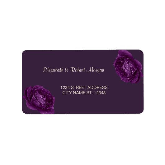 エレガント シック パープル ローズ ウェディング ラベル (正面)