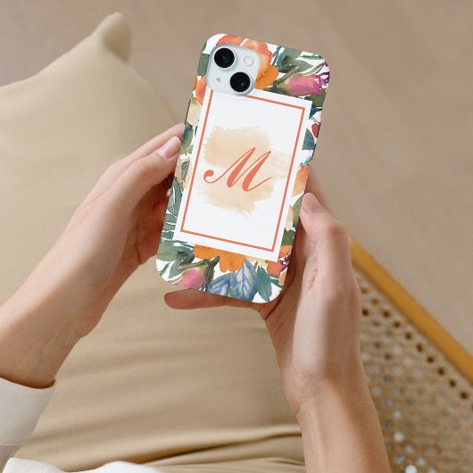 エレガント シック ピーチ 水彩 花 モノグラム M  Case-Mate iPhoneケース