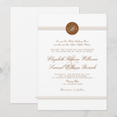 エレガント シック ブラウン ホワイト モノグラム ウェディング インビテ 招待状 (正面/裏面)
