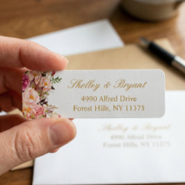 エレガント シック ブラッシュ ピンク フラワー ゴールド ウェディング ラベル